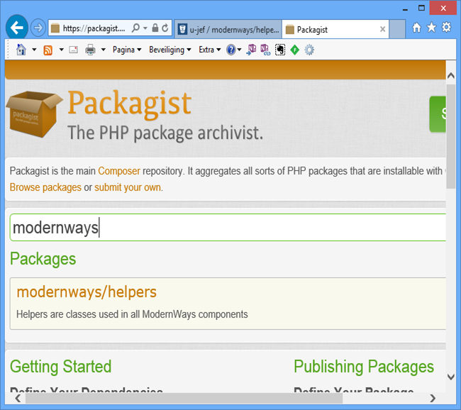 Packagist Home pagina